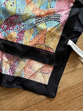 Adrienne Landau Multicolor Mosaic Silk Scarf with Black Border
